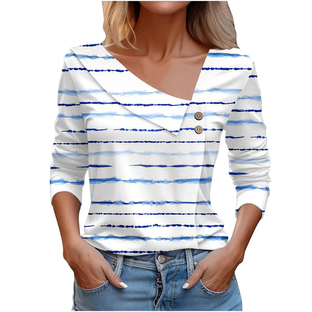 Floral Women's Top – Skew Neckline with Quarter-Length Sleeves