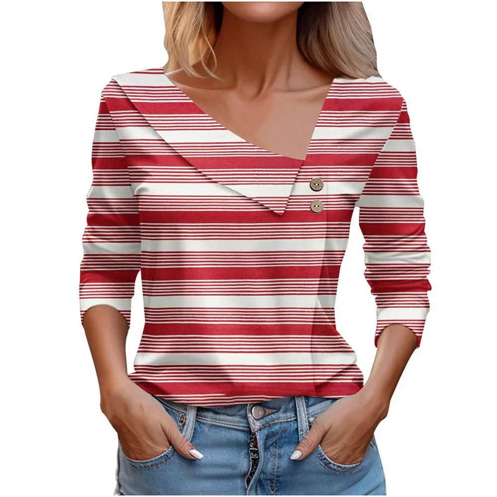 Floral Women's Top – Skew Neckline with Quarter-Length Sleeves