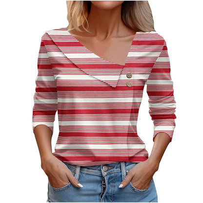 Floral Women's Top – Skew Neckline with Quarter-Length Sleeves