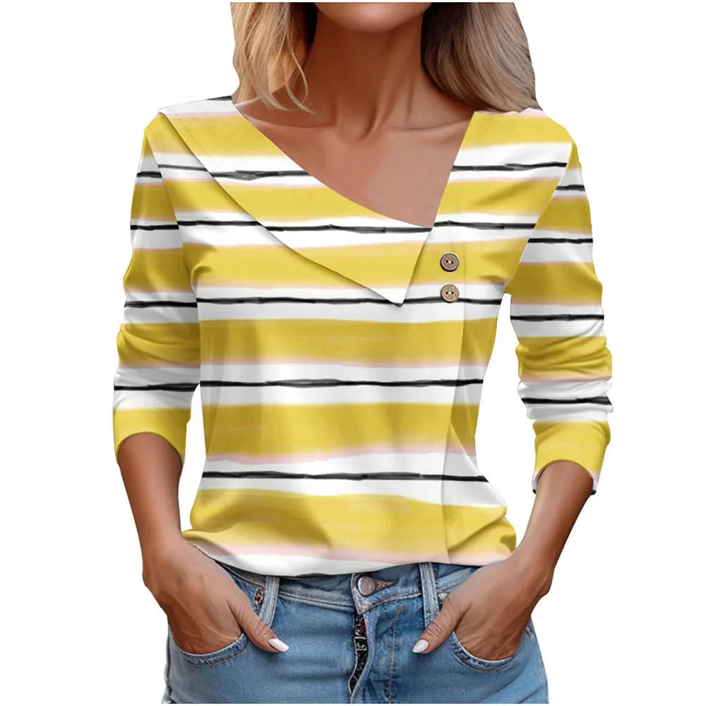 Floral Women's Top – Skew Neckline with Quarter-Length Sleeves