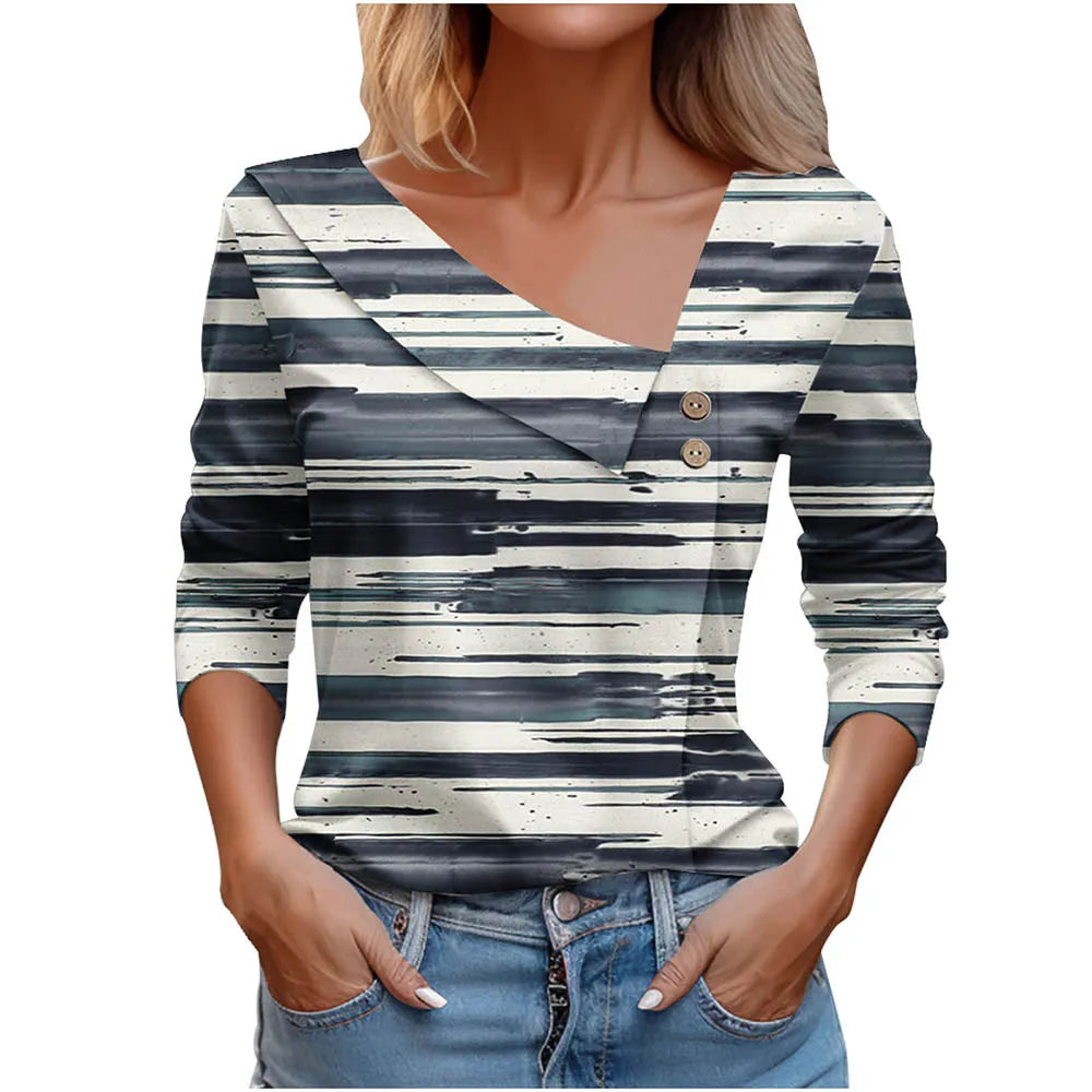 Floral Women's Top – Skew Neckline with Quarter-Length Sleeves