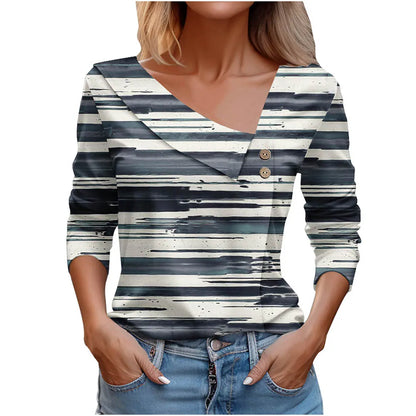 Floral Women's Top – Skew Neckline with Quarter-Length Sleeves