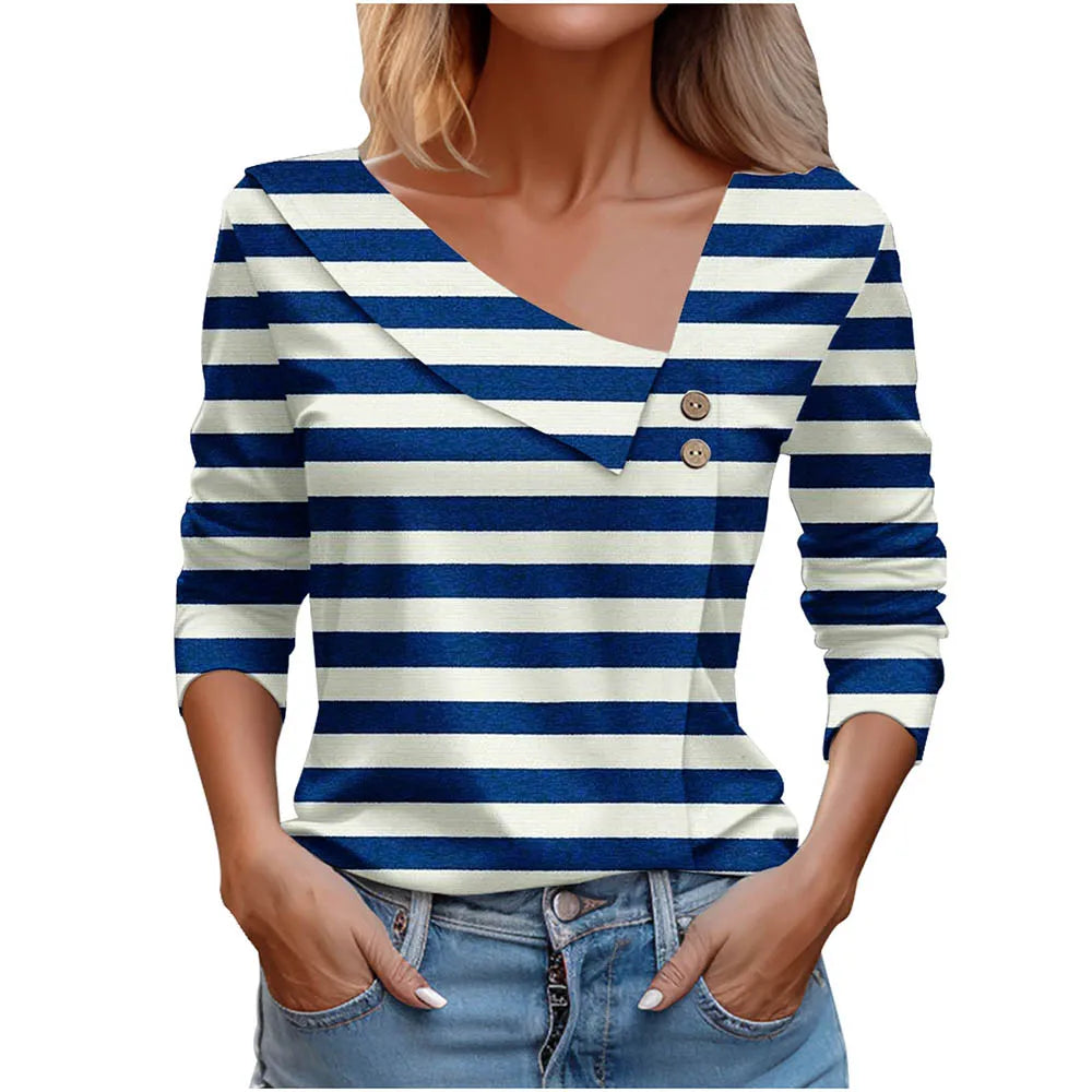 Floral Women's Top – Skew Neckline with Quarter-Length Sleeves