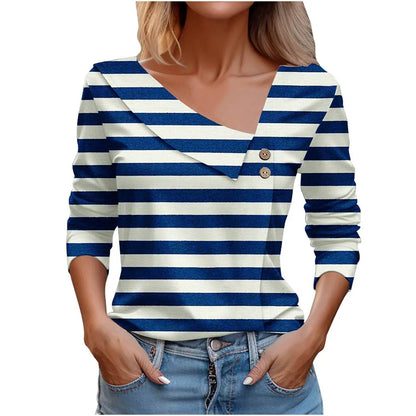 Floral Women's Top – Skew Neckline with Quarter-Length Sleeves