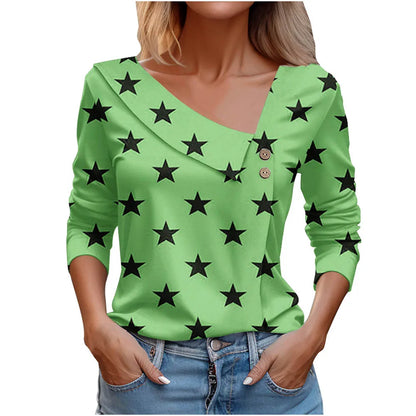 Floral Women's Top – Skew Neckline with Quarter-Length Sleeves