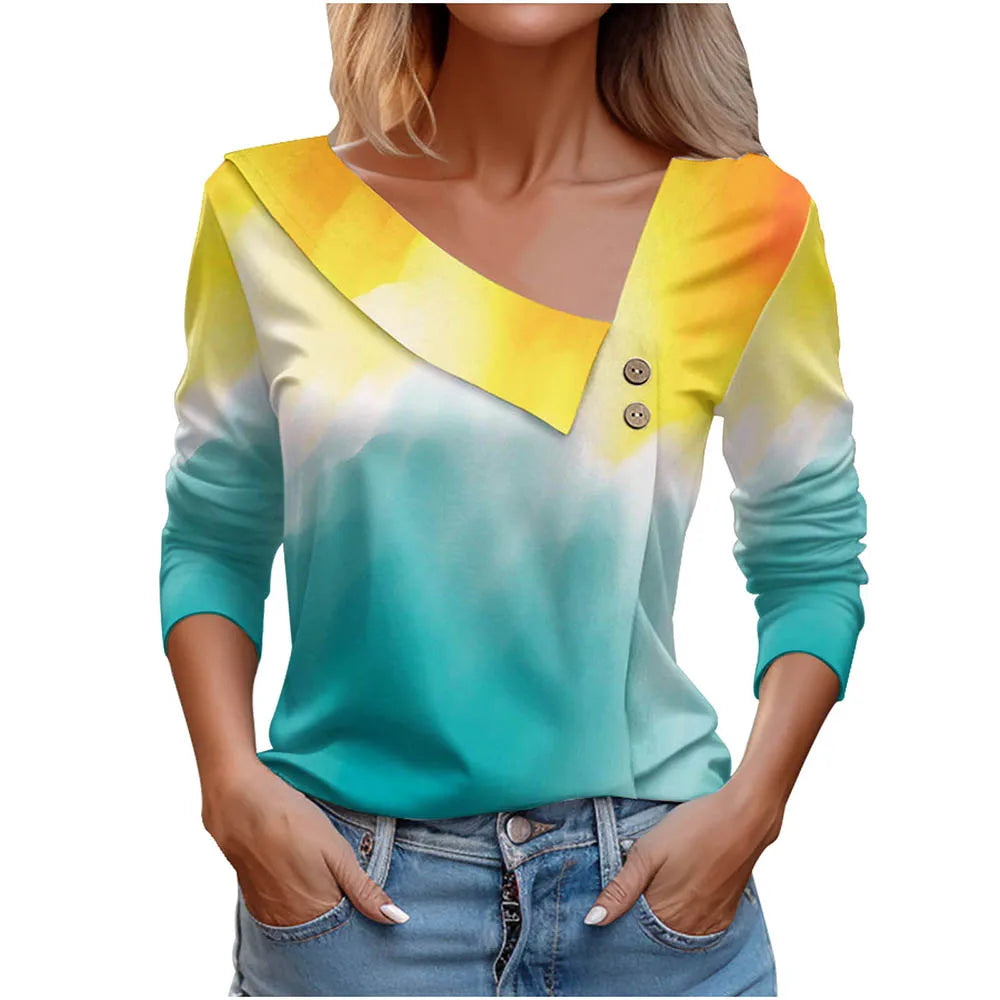 Floral Women's Top – Skew Neckline with Quarter-Length Sleeves
