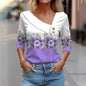 Floral Women's Top – Skew Neckline with Quarter-Length Sleeves