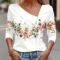 Floral Women's Top – Skew Neckline with Quarter-Length Sleeves