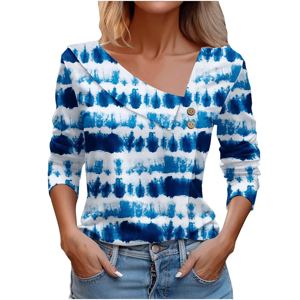 Floral Women's Top – Skew Neckline with Quarter-Length Sleeves