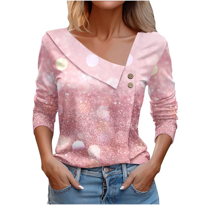 Floral Women's Top – Skew Neckline with Quarter-Length Sleeves