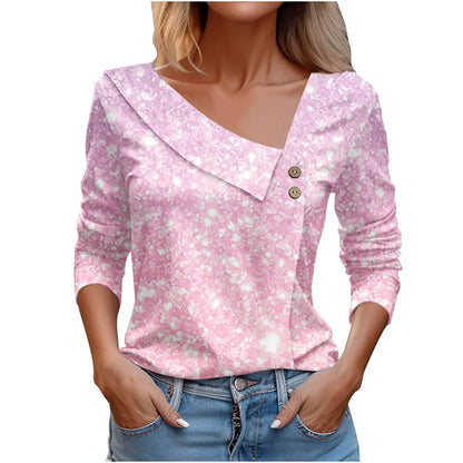 Floral Women's Top – Skew Neckline with Quarter-Length Sleeves