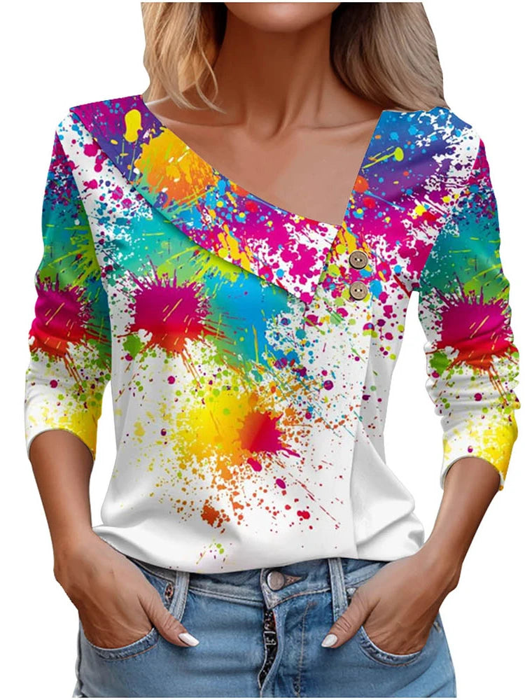 Floral Women's Top – Skew Neckline with Quarter-Length Sleeves