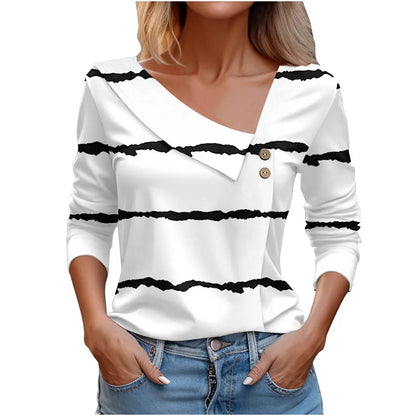 Floral Women's Top – Skew Neckline with Quarter-Length Sleeves
