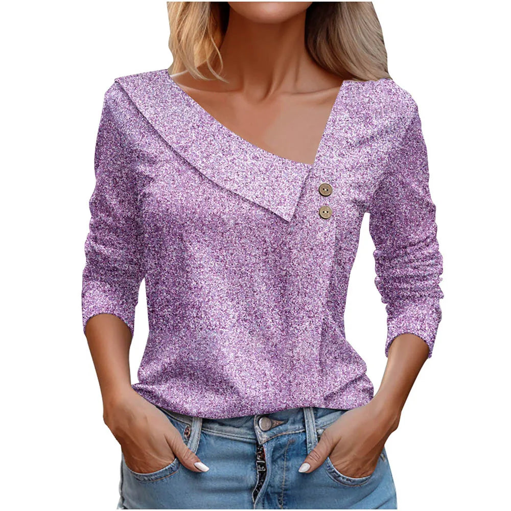 Floral Women's Top – Skew Neckline with Quarter-Length Sleeves