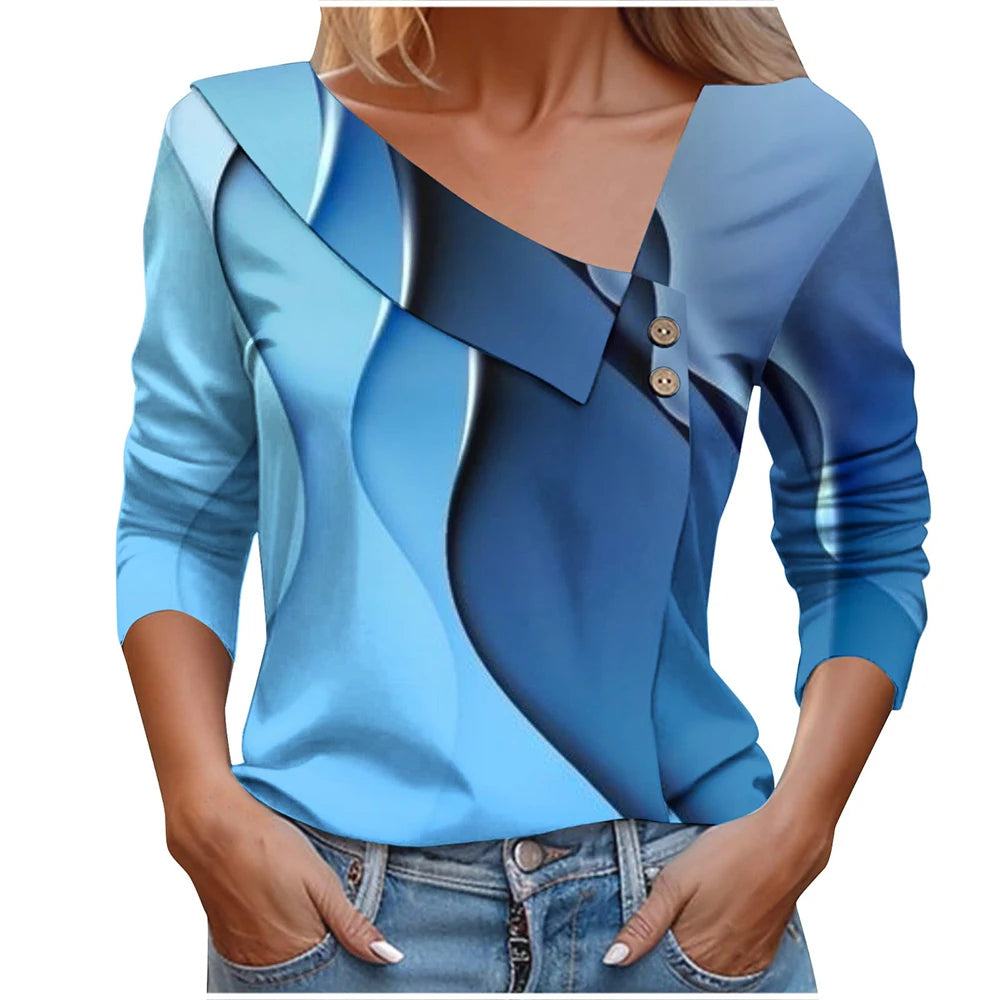 Floral Women's Top – Skew Neckline with Quarter-Length Sleeves