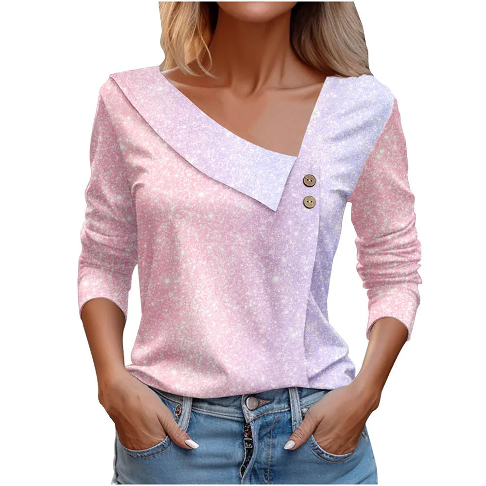 Floral Women's Top – Skew Neckline with Quarter-Length Sleeves