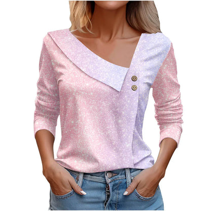 Floral Women's Top – Skew Neckline with Quarter-Length Sleeves