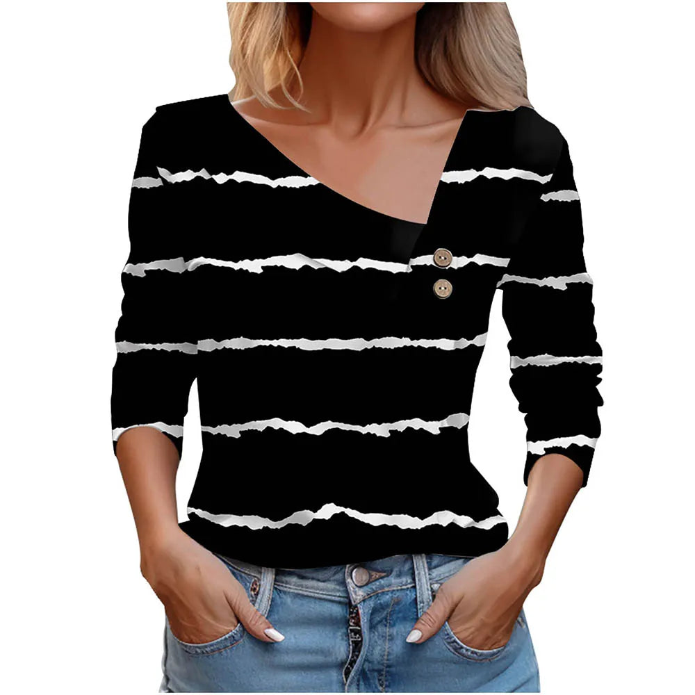 Floral Women's Top – Skew Neckline with Quarter-Length Sleeves