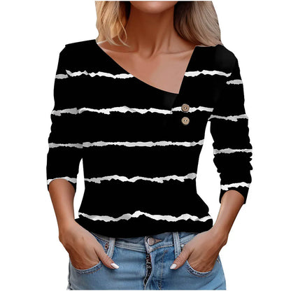 Floral Women's Top – Skew Neckline with Quarter-Length Sleeves