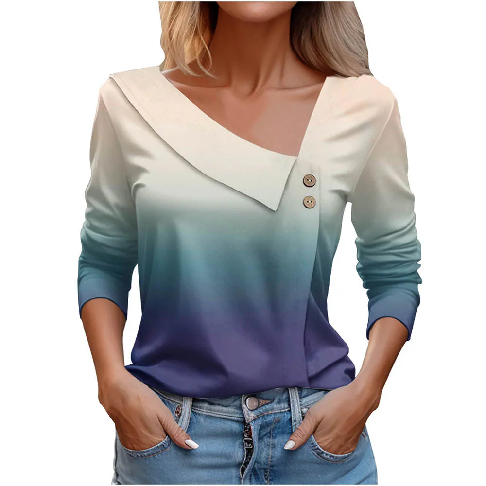 Floral Women's Top – Skew Neckline with Quarter-Length Sleeves