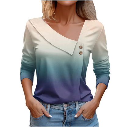 Floral Women's Top – Skew Neckline with Quarter-Length Sleeves