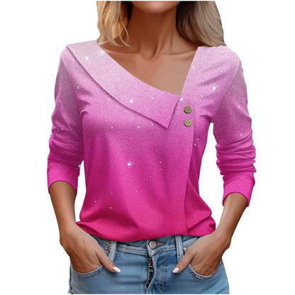 Floral Women's Top – Skew Neckline with Quarter-Length Sleeves