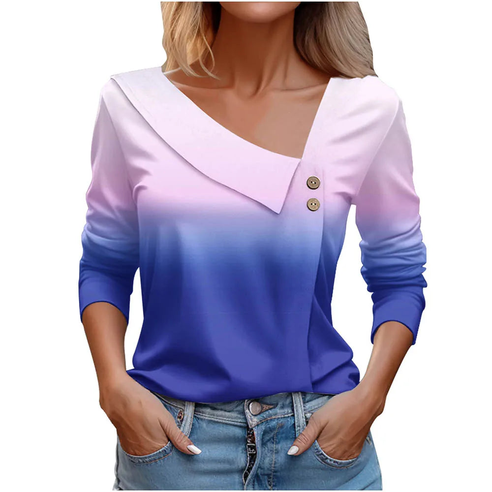 Floral Women's Top – Skew Neckline with Quarter-Length Sleeves