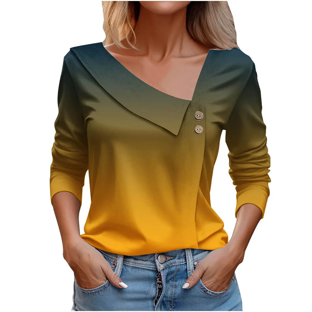 Floral Women's Top – Skew Neckline with Quarter-Length Sleeves