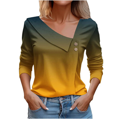 Floral Women's Top – Skew Neckline with Quarter-Length Sleeves