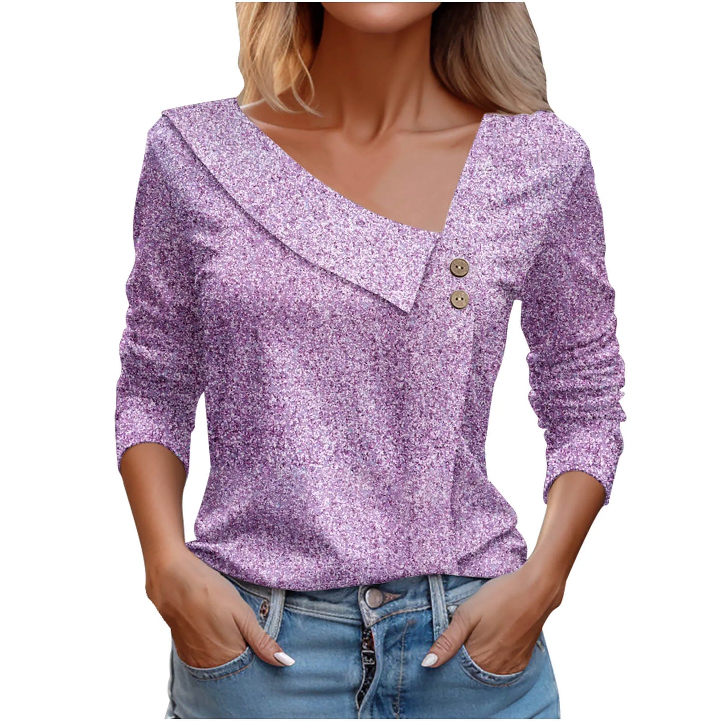 Floral Women's Top – Skew Neckline with Quarter-Length Sleeves