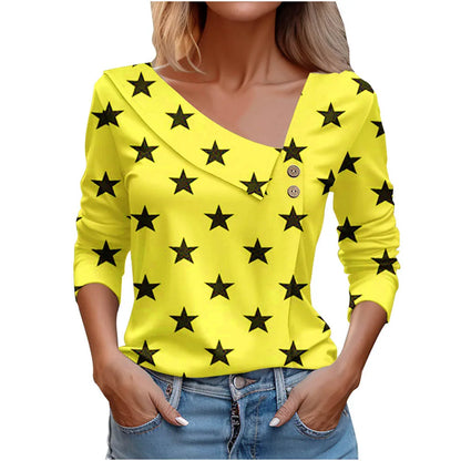 Floral Women's Top – Skew Neckline with Quarter-Length Sleeves