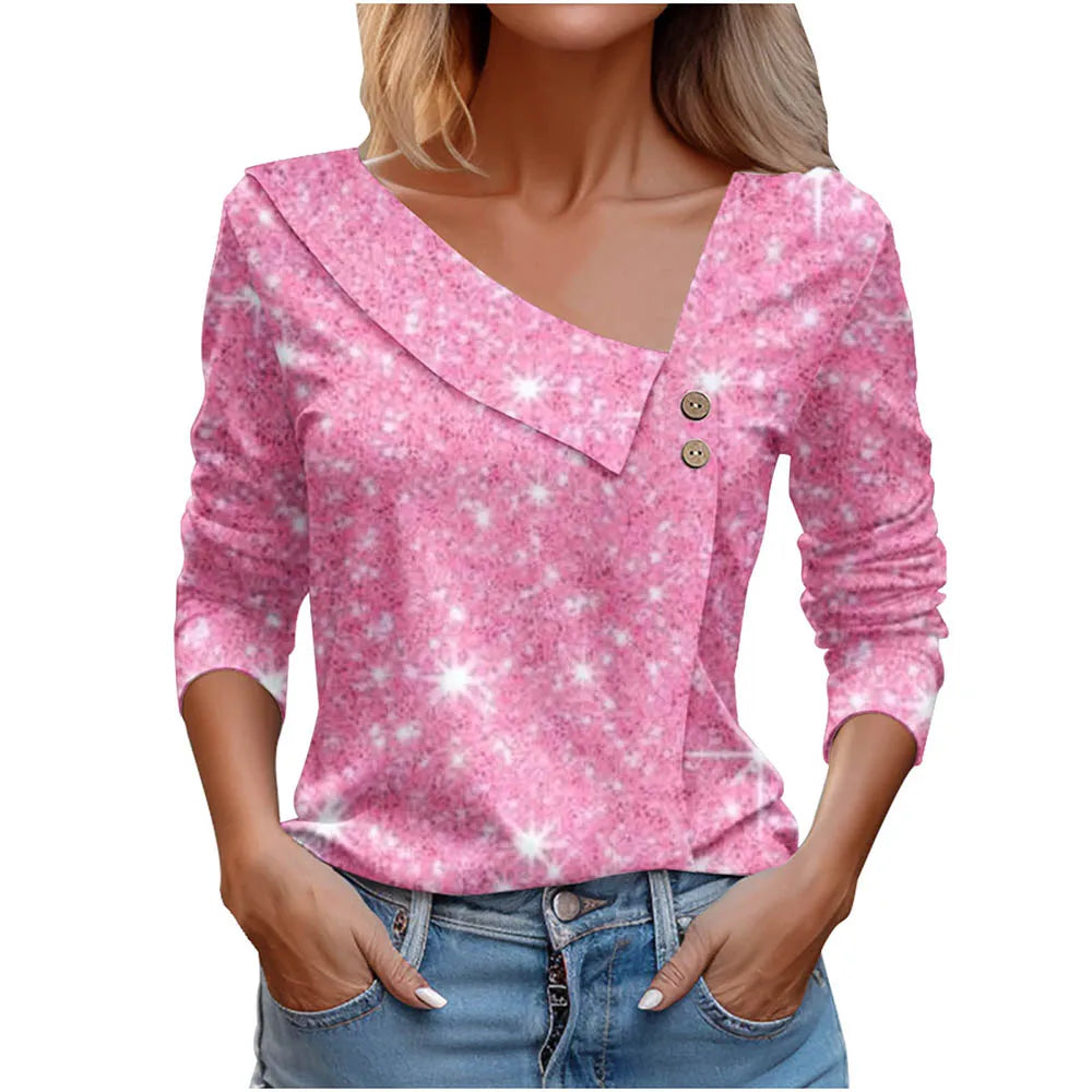 Floral Women's Top – Skew Neckline with Quarter-Length Sleeves