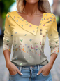 Floral Women's Top – Skew Neckline with Quarter-Length Sleeves