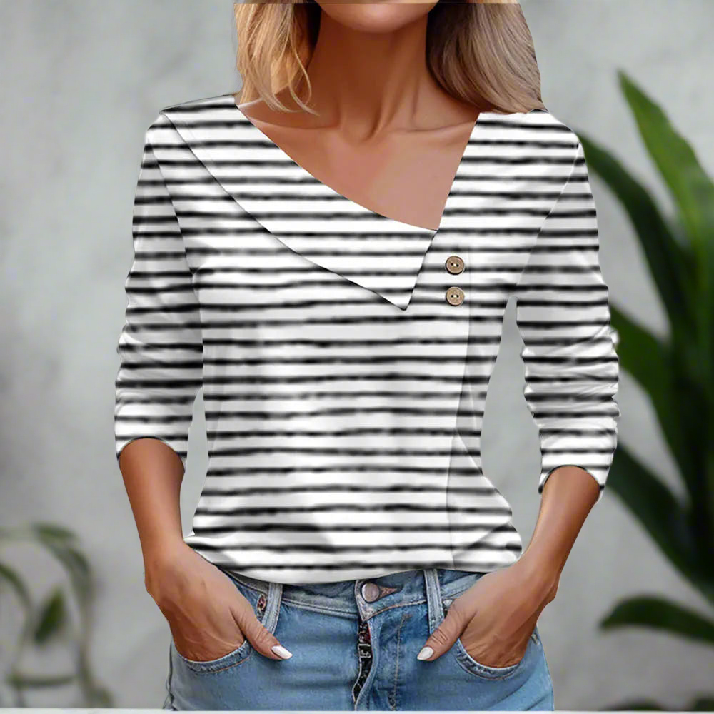 Floral Women's Top – Skew Neckline with Quarter-Length Sleeves
