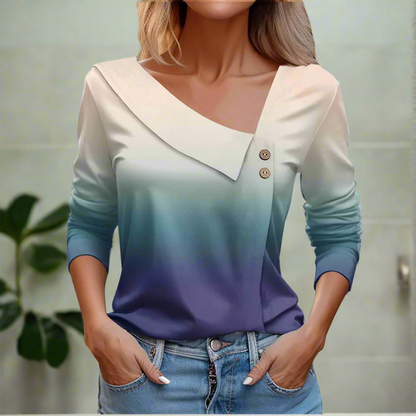 Floral Women's Top – Skew Neckline with Quarter-Length Sleeves