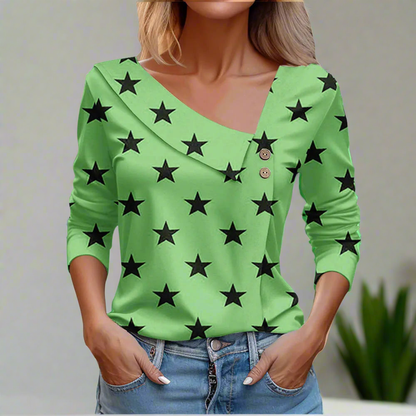 Floral Women's Top – Skew Neckline with Quarter-Length Sleeves