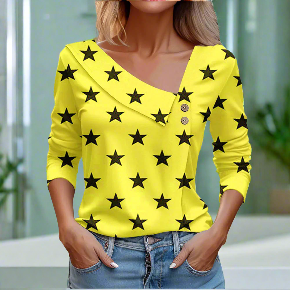 Floral Women's Top – Skew Neckline with Quarter-Length Sleeves