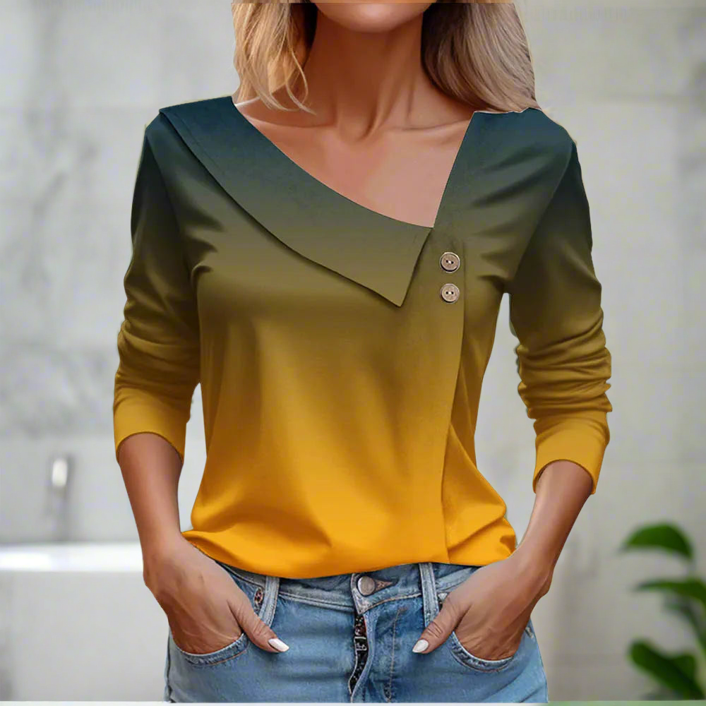 Floral Women's Top – Skew Neckline with Quarter-Length Sleeves