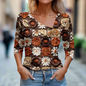 Floral Women's Top – Skew Neckline with Quarter-Length Sleeves