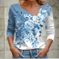 Floral Women's Top – Skew Neckline with Quarter-Length Sleeves