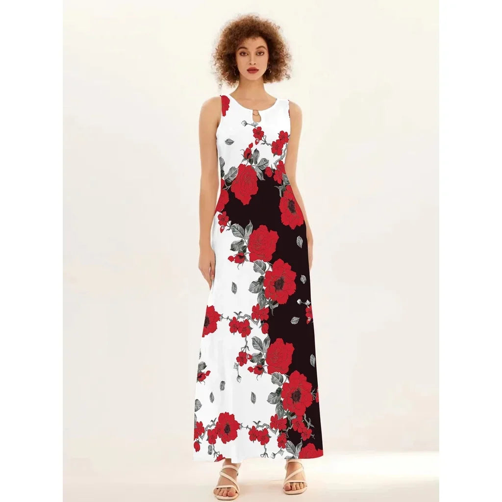 Sleeveless V-Neck Floral Dress with Pocket Skirt Collection - ALOE WINGS STORE