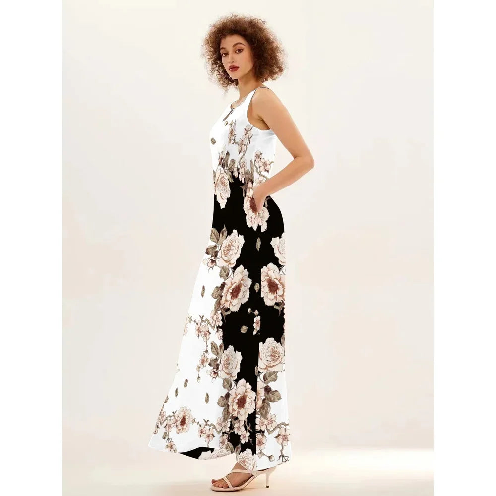 Sleeveless V-Neck Floral Dress with Pocket Skirt Collection - ALOE WINGS STORE