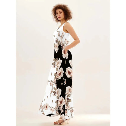 Sleeveless V-Neck Floral Dress with Pocket Skirt Collection - ALOE WINGS STORE