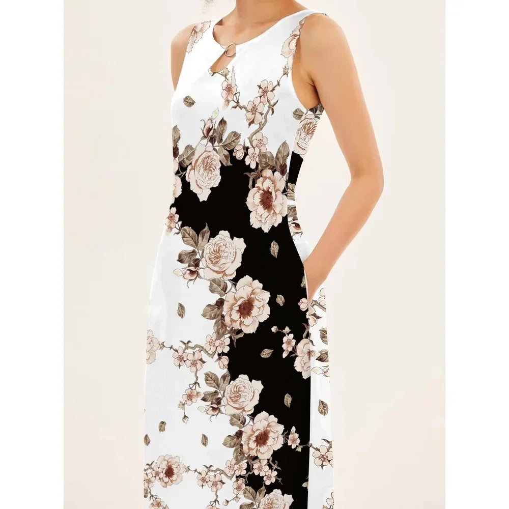 Sleeveless V-Neck Floral Dress with Pocket Skirt Collection - ALOE WINGS STORE