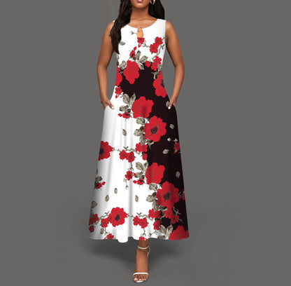 Sleeveless V-Neck Floral Dress with Pocket Skirt Collection - ALOE WINGS STORE