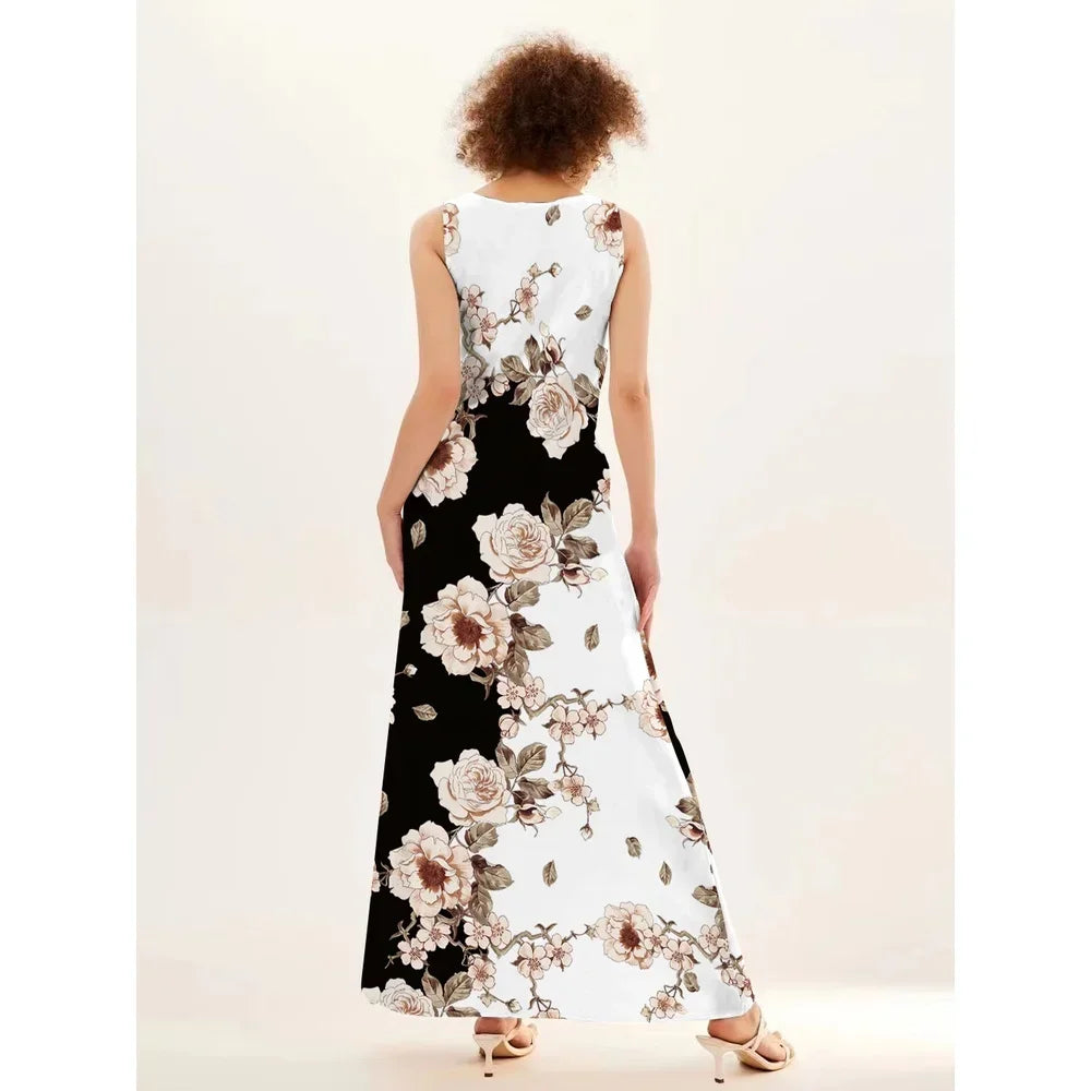 Sleeveless V-Neck Floral Dress with Pocket Skirt Collection - ALOE WINGS STORE