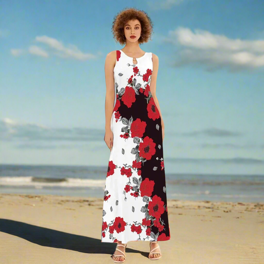 Sleeveless V-Neck Floral Dress with Pocket Skirt Collection - ALOE WINGS STORE