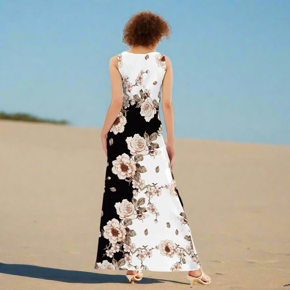 Sleeveless V-Neck Floral Dress with Pocket Skirt Collection - ALOE WINGS STORE