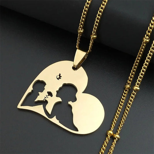Love Heart Baby Mom Stainless Steel Necklace Women Gold Color Kid Flower Family Collar Neck Chain Mother's Day Gift Jewelry N913 - ALOE WINGS STORE