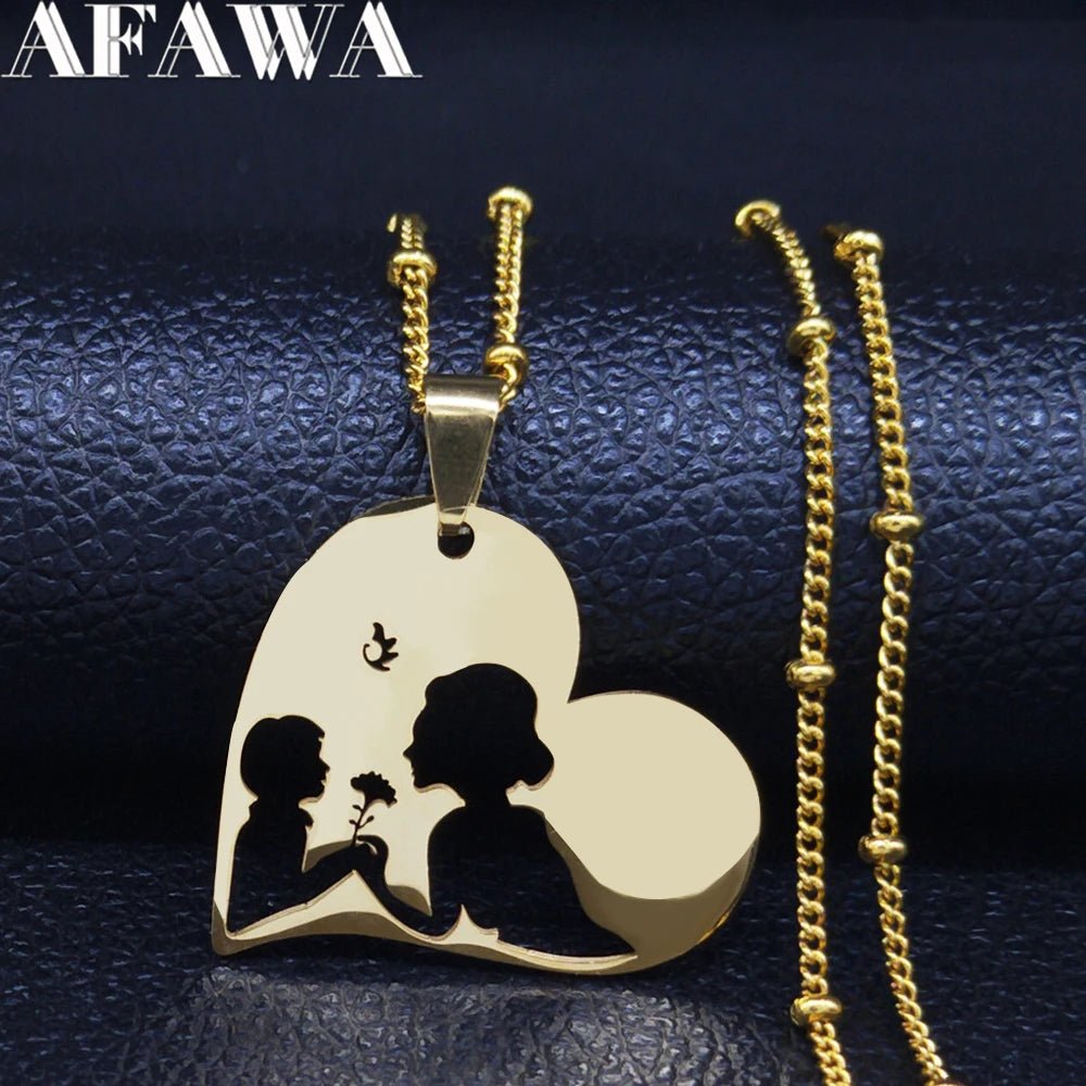 Love Heart Baby Mom Stainless Steel Necklace Women Gold Color Kid Flower Family Collar Neck Chain Mother's Day Gift Jewelry N913 - ALOE WINGS STORE